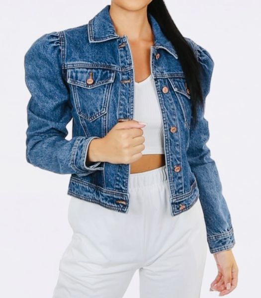 Denim jacket clearance with puffy sleeves