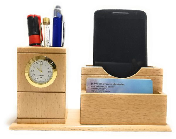 Crownlit Classic Style Wooden Pen Stand Card Holder Caddy Desk