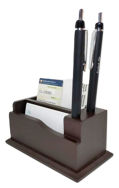 Crownlit Wooden Pen Stand And Card Holder Desk Organizer
