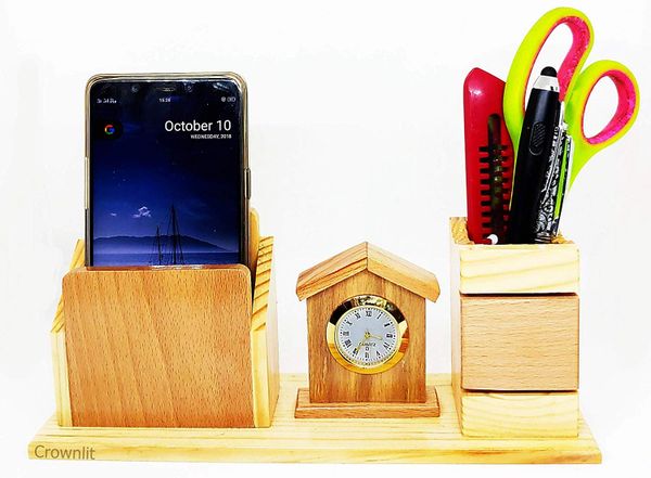 Crownlit Big Size Wooden Desk Organizer Watch Holder Pen Stand