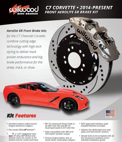 Wilwood 2014-2016 Chevrolet C7 Corvette AERO6 Front Hat Kit 15.00 Red up w/Lines