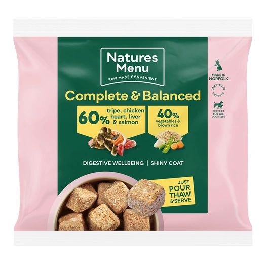 *EXCLUSIVE ONLINE PRICE* Natures Menu 60/40 RAW Tripe, Chicken, Heart, Liver, & Salmon Nuggets 1kg