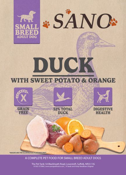 *NOT INSTORE* SANO Adult Dog Grain Free Small Breed Duck with Sweet Potato & Orange