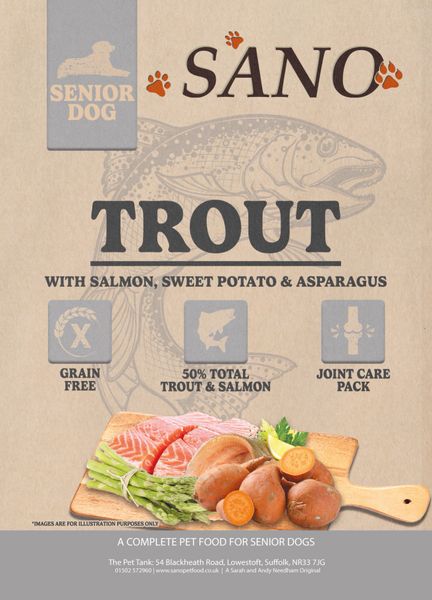 *NOT INSTORE* SANO Senior Dog Grain Free Trout with Salmon, Sweet Potato & Asparagus