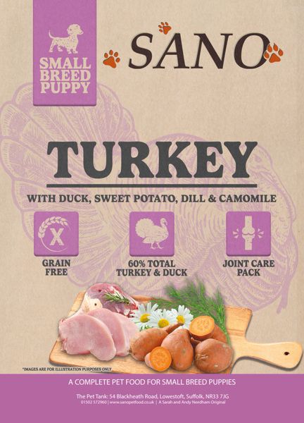 *NOT INSTORE* SANO Small Breed Puppy Turkey with Duck, Sweet Potato, Dill, & Camomile