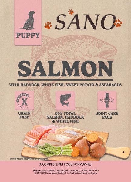 *NOT INSTORE* SANO Grain Free Puppy Salmon with Haddock, White Fish, Sweet Potato, & Asparagus