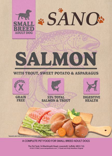 SANO Grain Free Small Breed Adult Dog Salmon with Trout, Sweet Potato & Asparagus