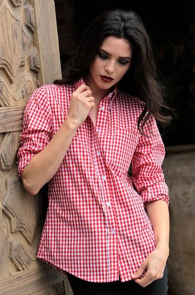 Ladies red hot sale check shirt