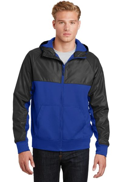 Sport-Tek® Embossed Hybrid Full-Zip Hooded Jacket | Hi Visibility ...