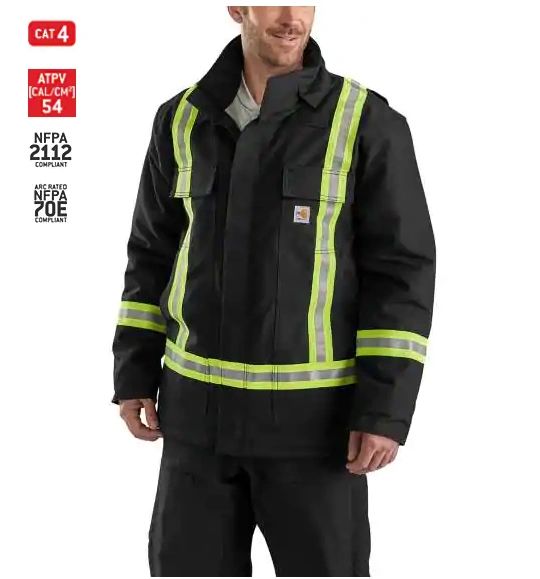 Carhartt 101695 FLAME RESISTANT STRIPED DUCK TRADITIONAL COAT Hi Visibility Jackets Dickies Ogio Bags Suits Carhartt