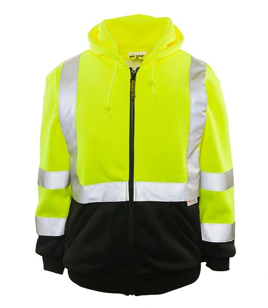 Class 3 Hi Vis Full Zip Sweatshirt with Black Bottom and Hood | Hi ...