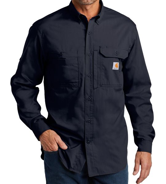 Carhartt Force Shirts: Men's Navy 106656 I26 Force Moisture Wicking Work  Shirt