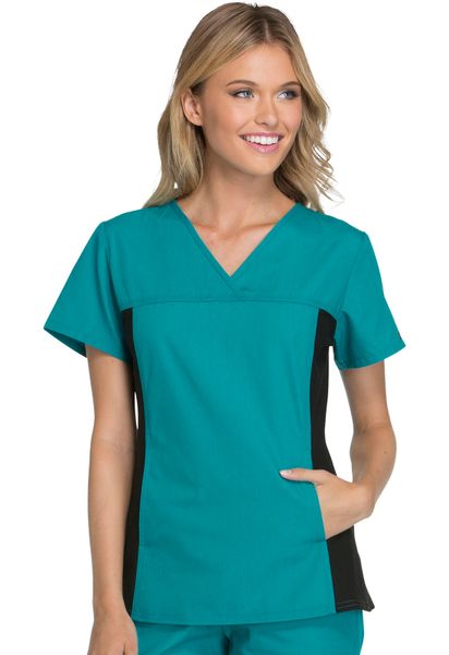 Cherokee #2874-Teal Blue. V-Neck Knit Panel Top. Live Chat for Discount ...