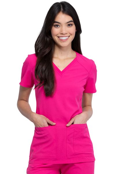 Cherokee #CK605-Electric Pink. V-Neck Knit Panel Top. Live Chat for ...