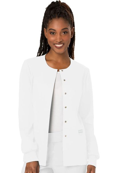 Cherokee Workwear Originals Women's Snap Front Warm-Up Jacket White XS