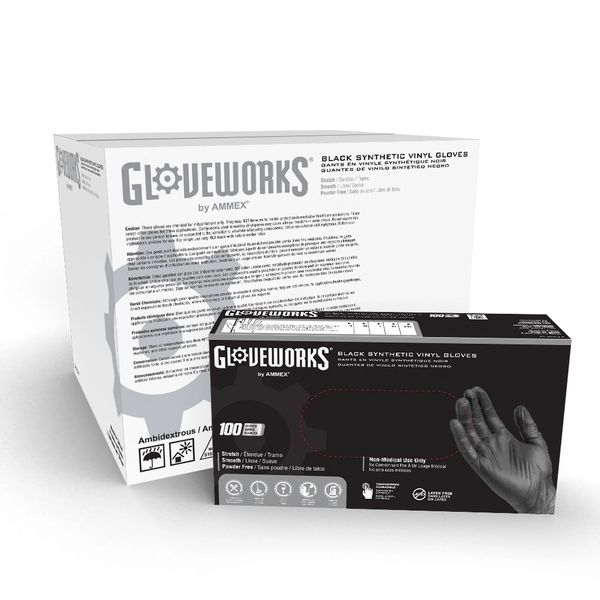 1000/case Gloveworks Black Synthetic Vinyl Disposable Gloves