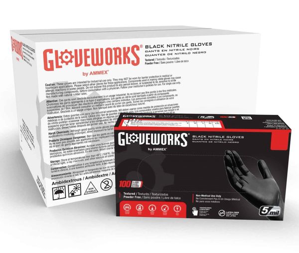 Gloveworks [GPNB] Black Nitrile Industrial Gloves (Case of 1000) | Hi ...