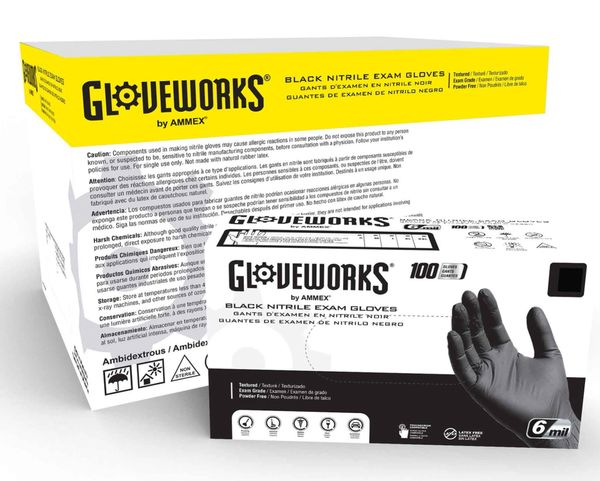 Gloveworks Black Nitrile Industrial Latex Free Disposable Gloves (Case of  1000)