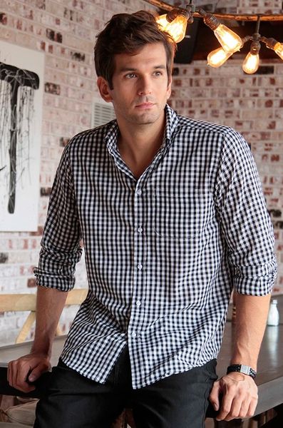 Chef Works Men's Black Gingham Dress Shirt [D500BWC] | Hi