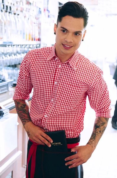 Red check store dress shirt