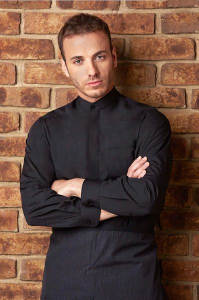 Chef Works Men's Black Banded-Collar Shirt [B100BLK]. Live Chat for Bulk  Discounts.