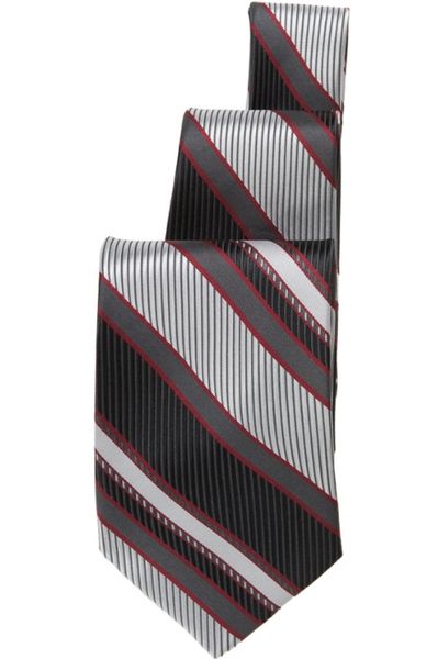 Striped Tie in Burgundy, Silver, Gray