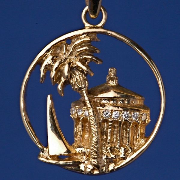 Casino Pendant 14K Gold Collection - Large - with 8 Diamond Paves