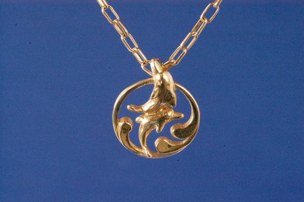 14K Gold Dancing Dolphin Pendant - Small Size