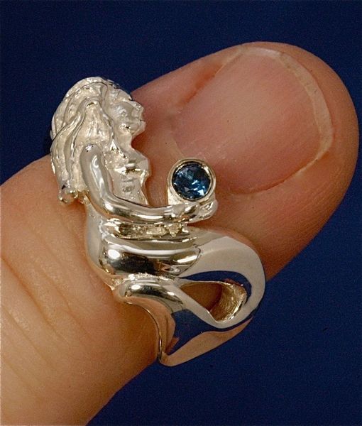 Mermaid Ring with Blue Stone, in Sterling Silver