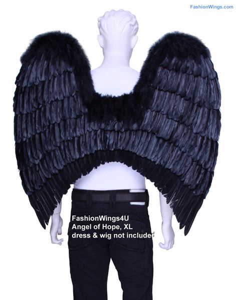 Angel of Hope, Extra Large, Black feather wings w/halo