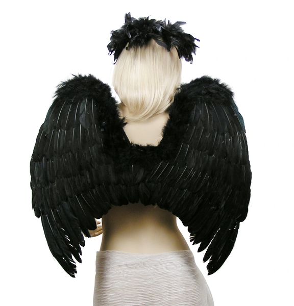Angel of Hope, Large, Black feather wings w/halo & mask