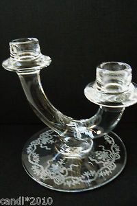 Candle Holder, Glass Antique Double Arm