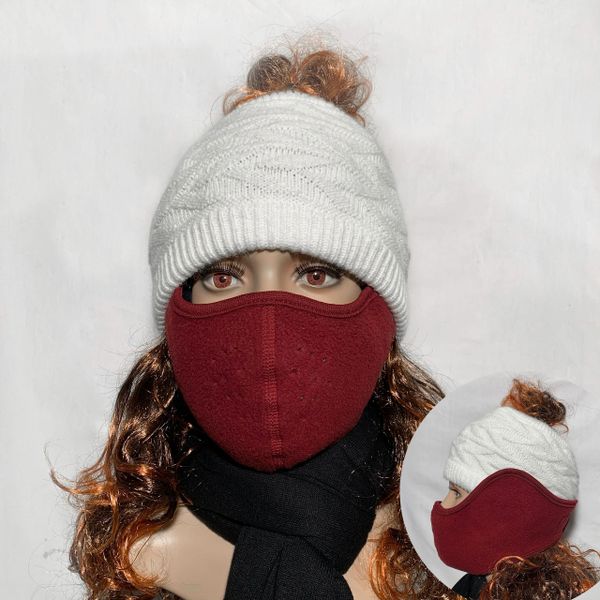 Fleece Lined Face Warmers | Ponytail Hat | Knit Winter Hat With ...