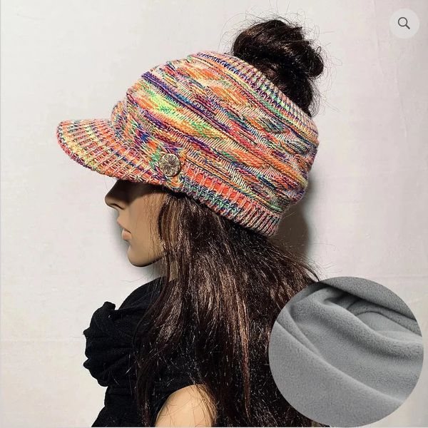 Ponytail Hats Fleece Lined, Ponytail Hat, Knit Winter Hat With Ponytail  Hole