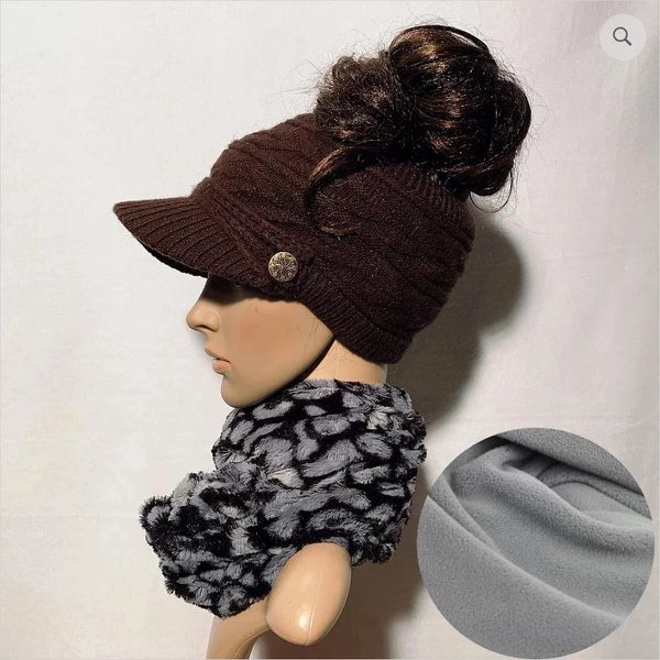 Brown Fleece Lined Ponytail Hats, Ponytail Hat, Knit Winter Hat With  Ponytail Hole