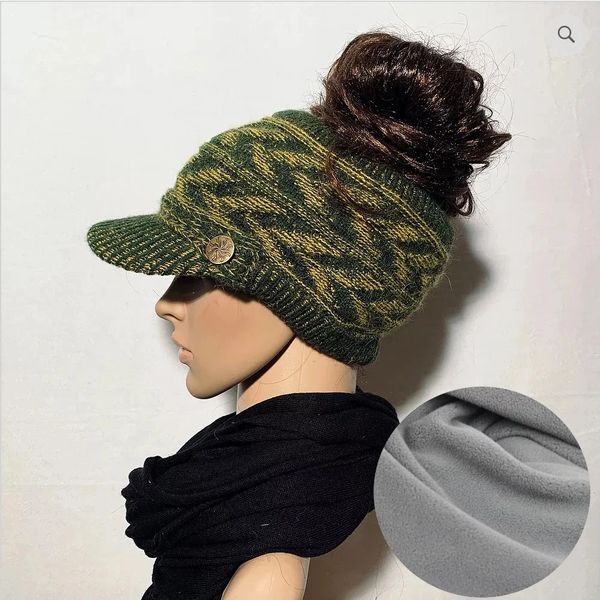 Green Bay Packers Inspired Fleece Lined Ponytail Hats