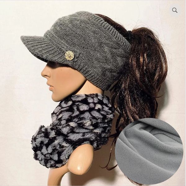 Brown Fleece Lined Ponytail Hats, Ponytail Hat, Knit Winter Hat With  Ponytail Hole