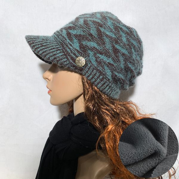 Brown Teal Fleece Lined Beanie