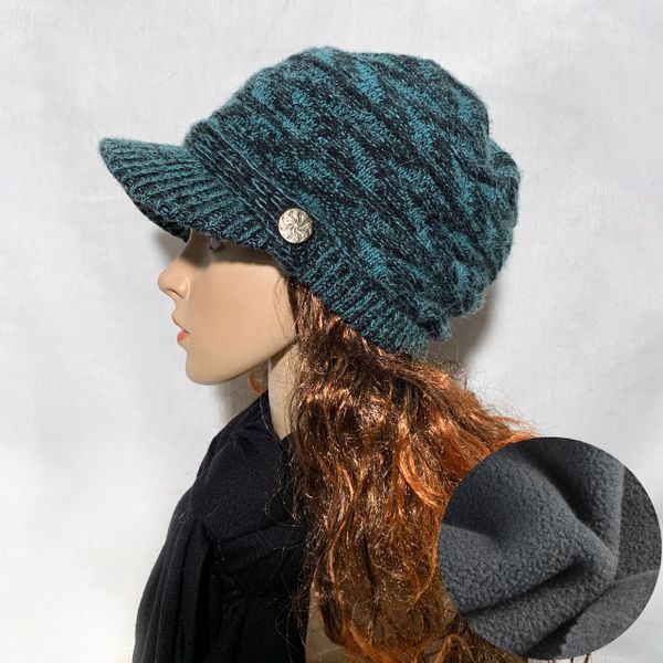 Black Teal Fleece Lined Beanie