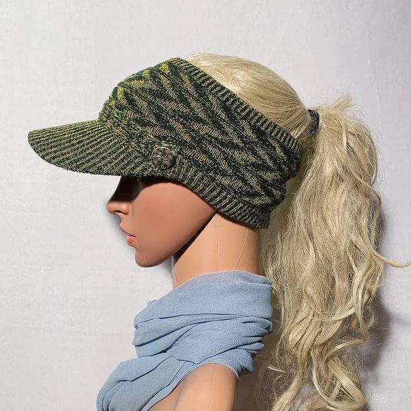 Green Bay Packers Inspired Three Season Visor - Long Bill, Ponytail Hat, Knit  Winter Hat With Ponytail Hole