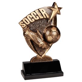 SOCCER FUTBOL THREE DIMENSIONAL TROPHY RESIN AWARD 6 1/4 TALL M~RF6013 ^