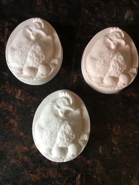 3 HANDMADE CHICKEN SOAP BARS WITH EXFOLIATING APRICOT SEEDS