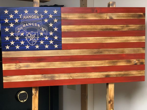 Army Ranger 2nd Battalion Rustic Wooden Flag - (STANDARD Size 36