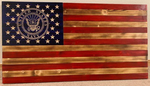 US Navy with Round Emblem Wooden Flag - (STANDARD Size 36