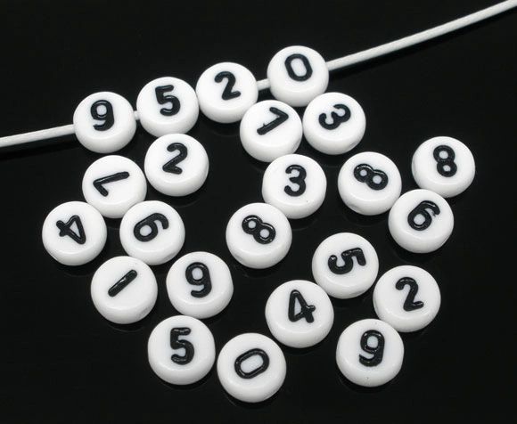 The Bead and Button Box - 100 White acrylic Number Beads 7mm