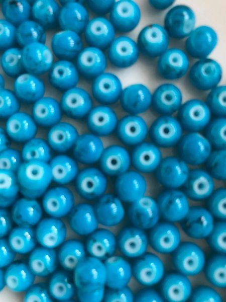 The Bead and Button Box - 130+ Bright Blue Colour Glass Marbled Beads 6mm. Ideal for Jewellery Making, Decoration and other Crafts.