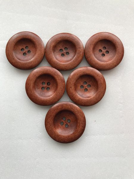 The Bead and Button Box - 6 Classic Chestnut Brown Wooden Buttons 35mm