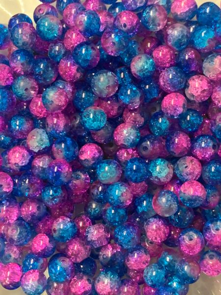 The Bead and Button Box - 100 Beautiful Crackle Beads. 8mm. Pink and Blue Split Colour. Ideal for Jewellery making, home decor and other craft projects.