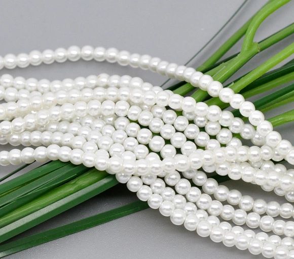 400 White Glass Pearl Beads 4mm. Jewellery making, weddings, sewing.
