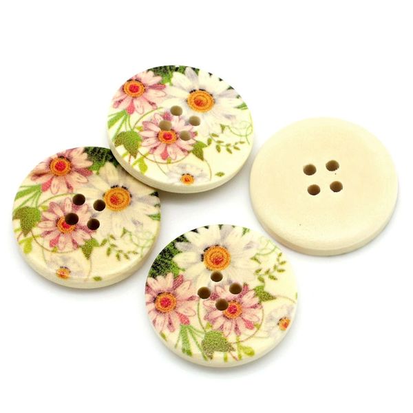 The Bead and Button Box - 10 Wooden Summer Daisy Design Buttons 30mm
